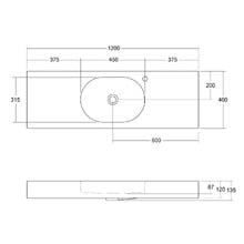 Arki 1200mm Matte White Wall Hung Basin with Overflow